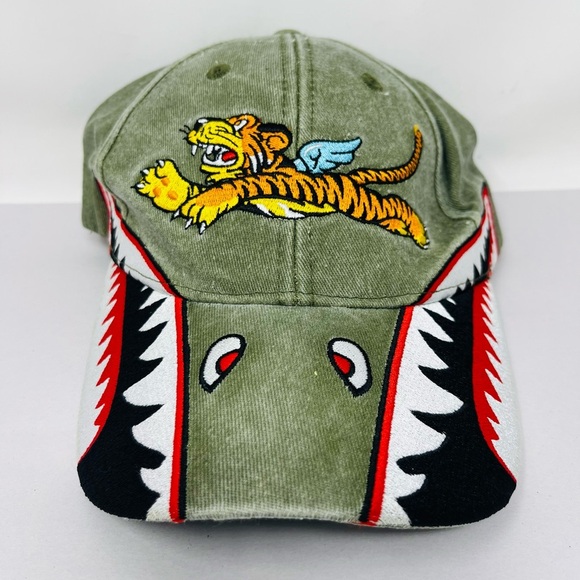 Shark Tooth Flying Tigers Air Force Embroidered Adjustable Adult Hat Cap Canvas - Picture 1 of 8
